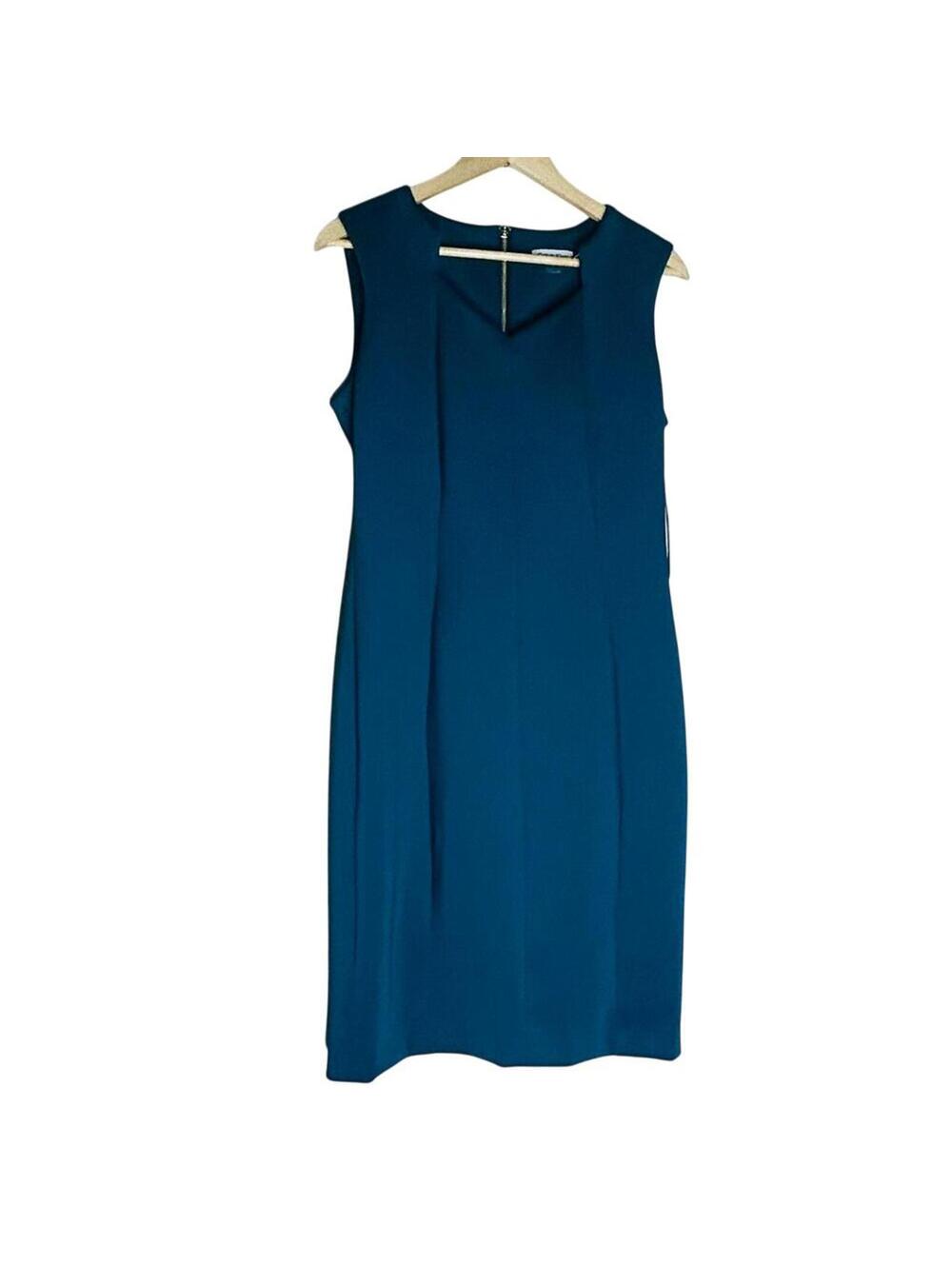 NWT Calvin Klein Aqua Blue Green Sheath Dress Size 12 Short Sleeve Panels Zipper